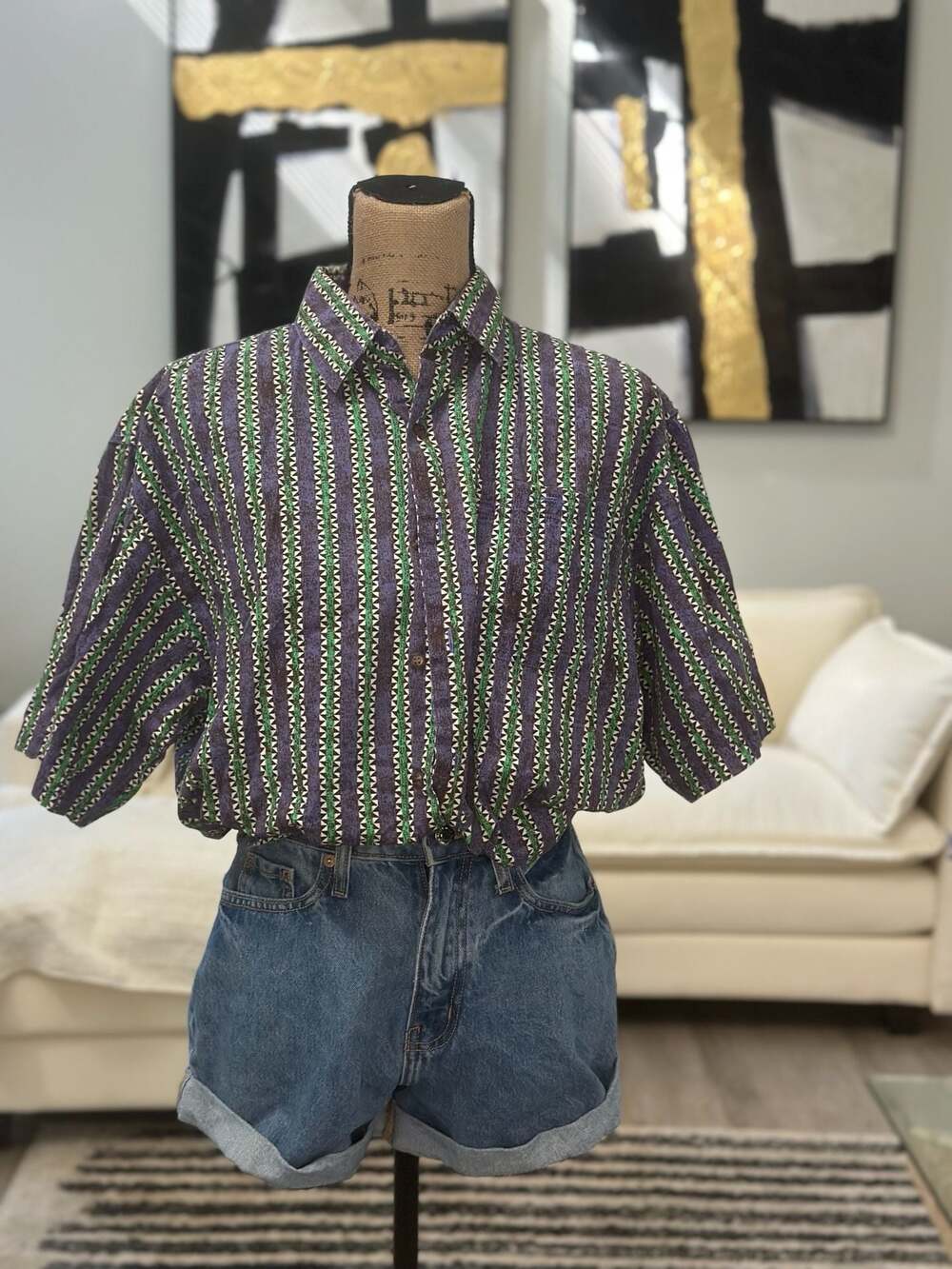 Vintage Impact Short Sleeve Button Down Shirt Size M